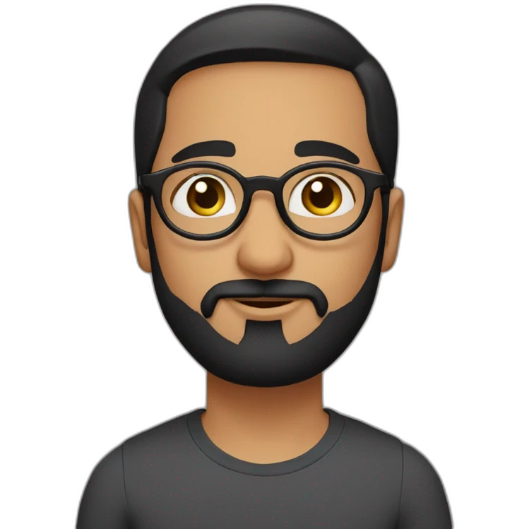 indian guy with round glasses with fair skin with straight hair with round fully circular glasses black eyes black hair with trimmed beard emoji