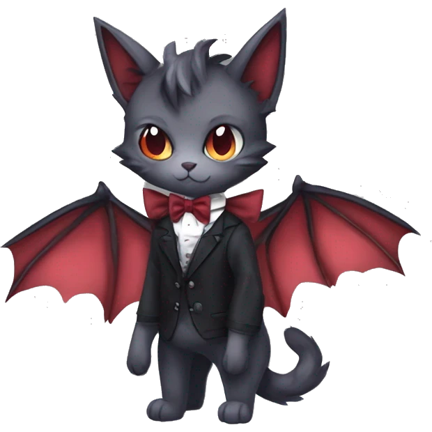 cool edgy elegant beautiful black punk red ethereal fantasy nargacuga-bat-cat-Fakemon collar harness bow tie full body emoji