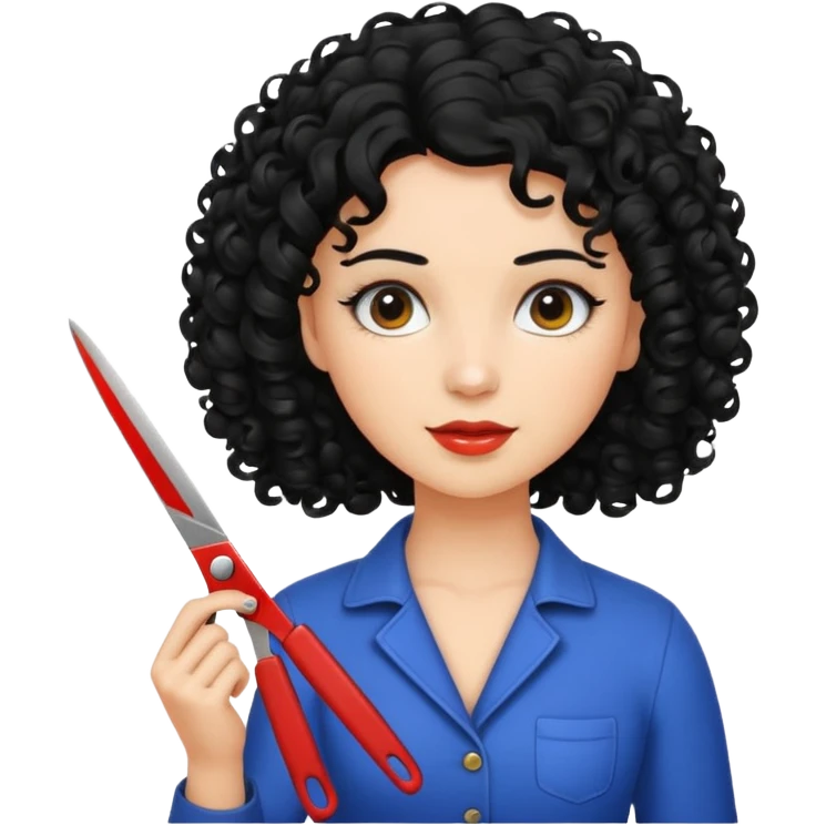 Curly hair woman cutting with scissors emoji