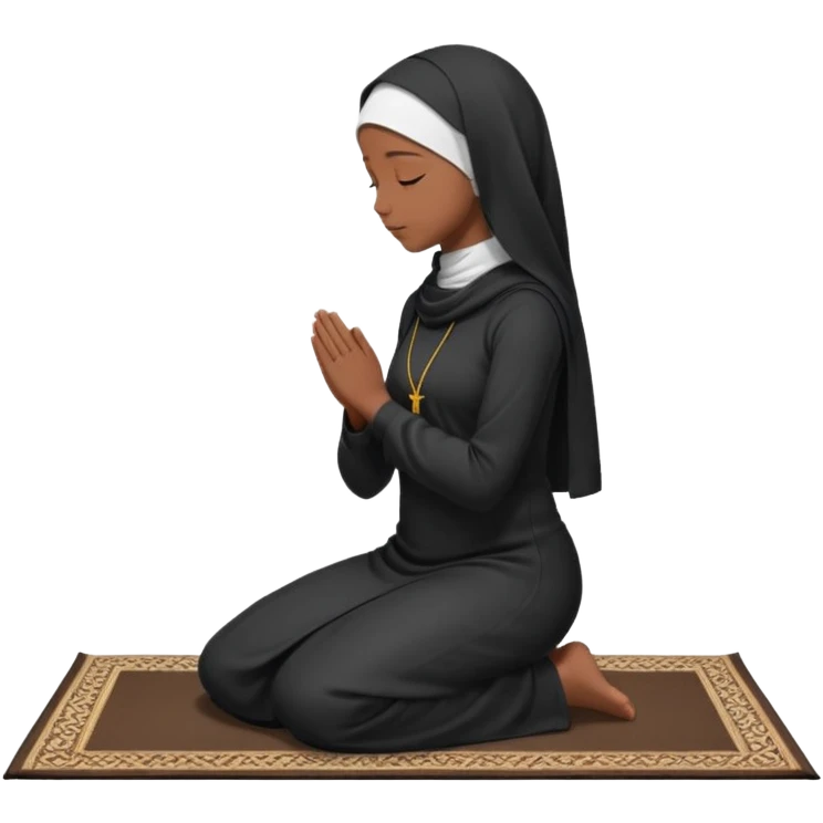 Muslim woman in black jiljab side profile praying on prayer mat  emoji