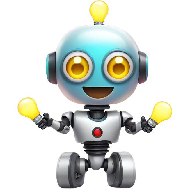 cute robot holds colorful light bulbs emoji