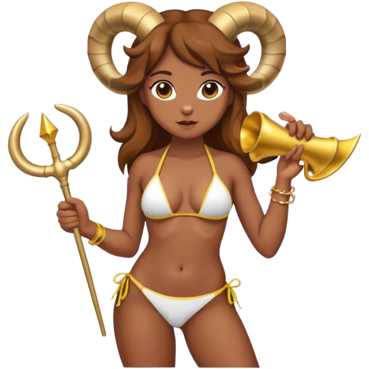 Aries animal with golden aries horn and brown hair wearing a bikini emoji