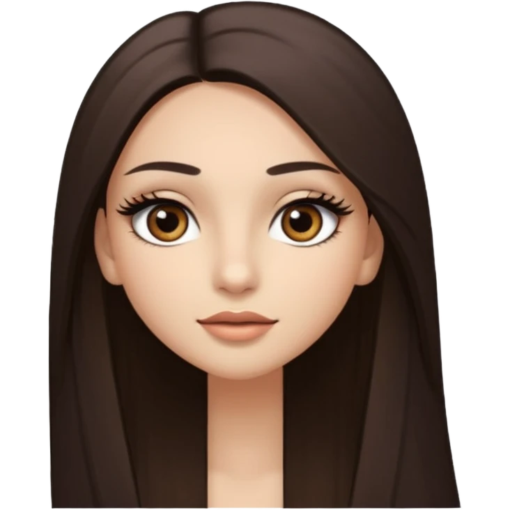 long straight hair dark brown eyes and long lashes with and light  skin emoji
