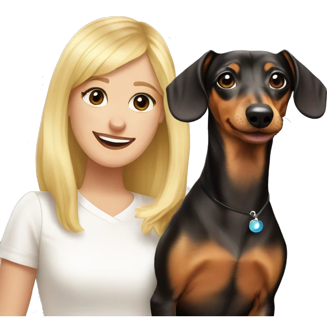 dachshund dog with blonde girl celevrating new year emoji