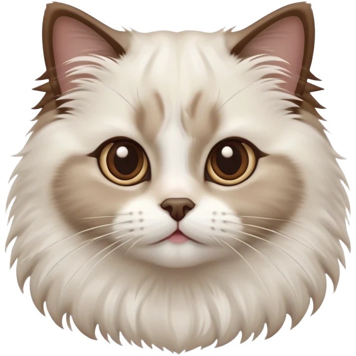 cinematic-adorable-big-eyed-fluffy-white brown-ragdoll-cat-portrait-emoji,-head-tilted-playfully-with-a-sweet-expression,-fluffy-brown seal colour with white-fur,-simplified-yet-irresistibly-cute-features-with-large,-expression, emoji