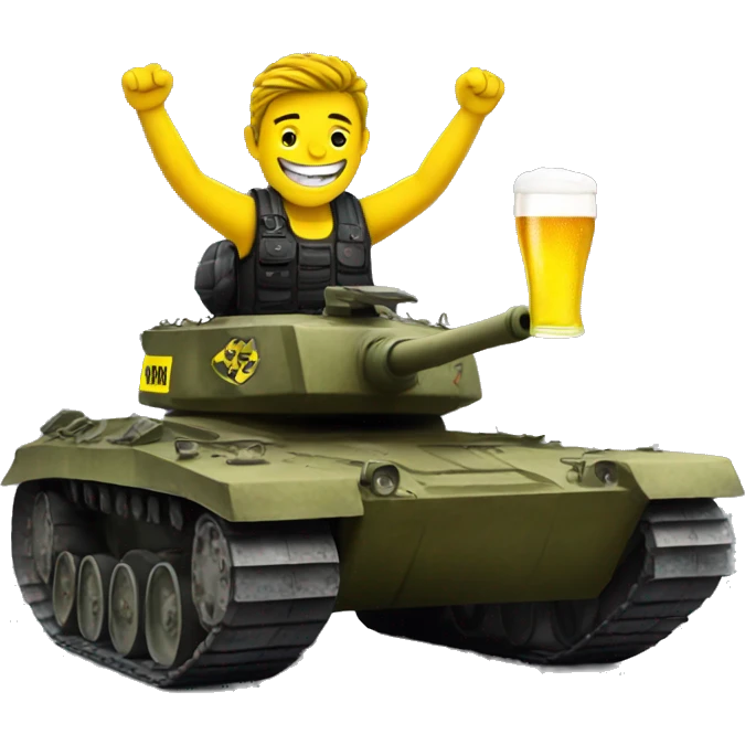 Bvb dortmund fan riding on a tank with a beer. emoji