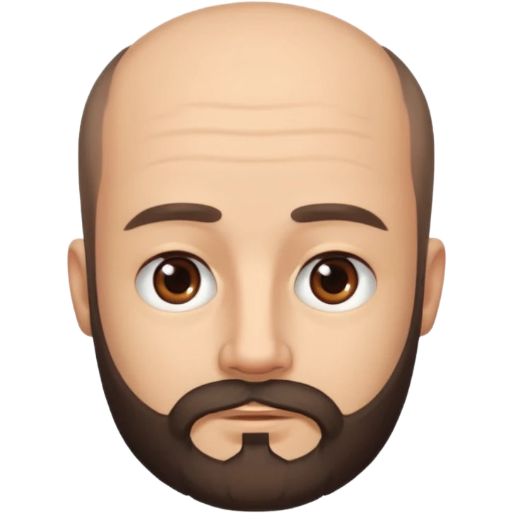 semi balding man with short hair and has a beard. dark brown eyes and brown beard. no wrinkles on face, he still looks young  emoji