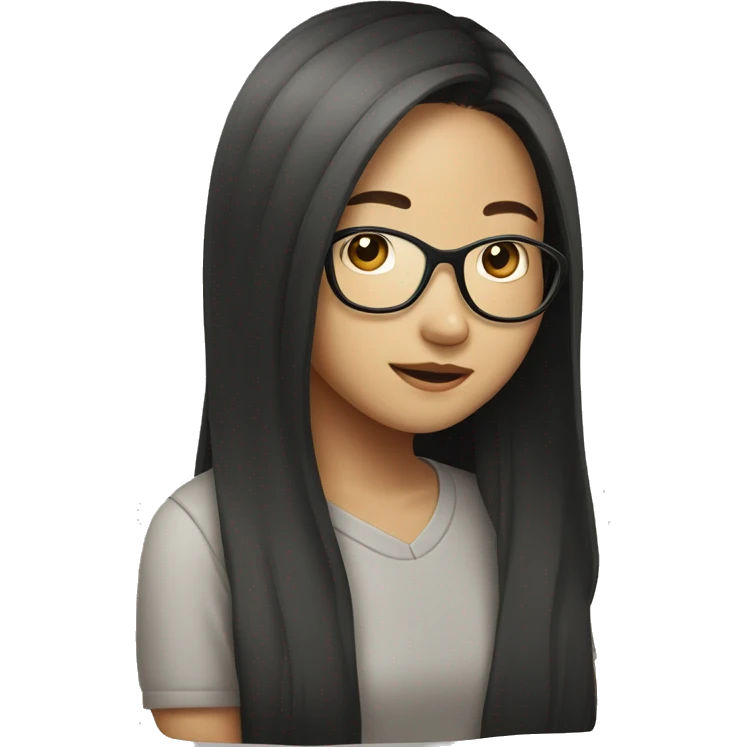Asian girl with round face long hair and glasses emoji