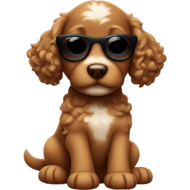 Brown puppy with curly hair wearing sunglasses emoji