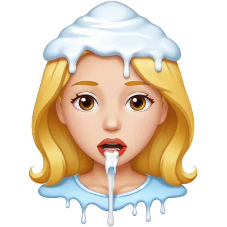 white icing dripping from a womans mouth emoji