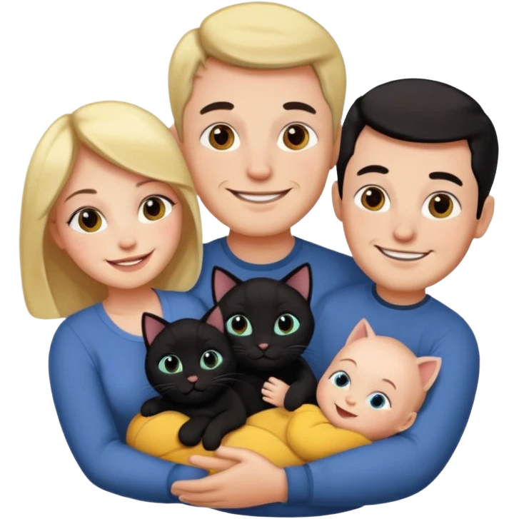 1 mom, 1 dad, 1 baby and 1 black cat emoji