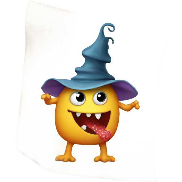 Monster eating paper with hat on emoji