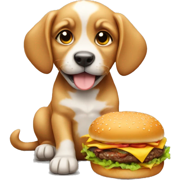 puppy with hamburger emoji