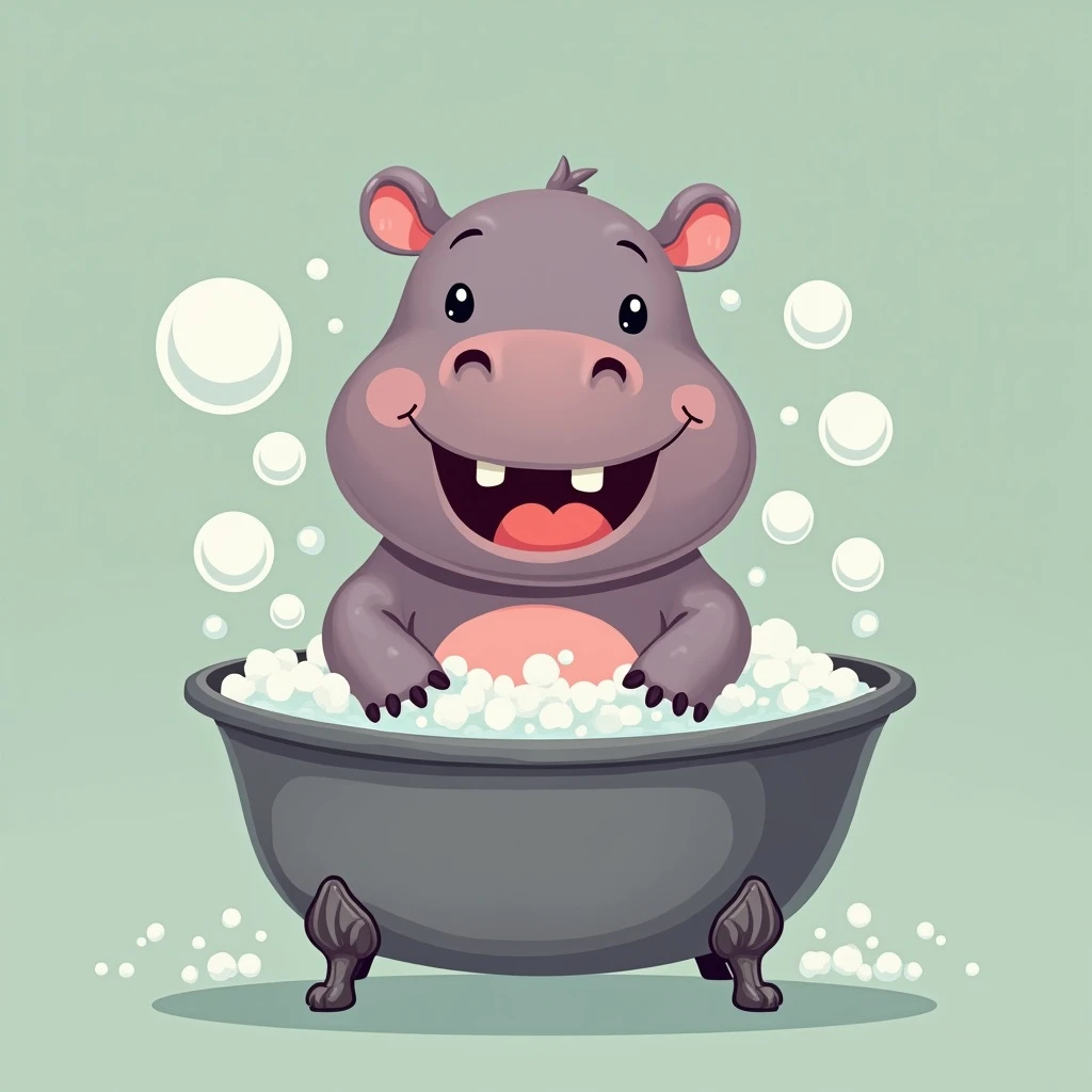 happy hippo with bubbles in bathtub emoji