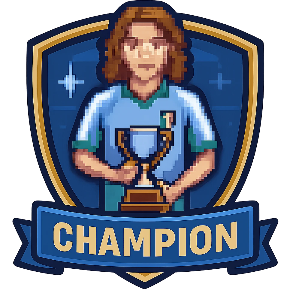 Transform this MVP pixel art with sports or gaming vibe into a badge style while keeping the pixel art style and transparent background. Emphasize the badge look with clear edges and a defined shape suitable for a badge, incorporating sports or gaming elements. emoji