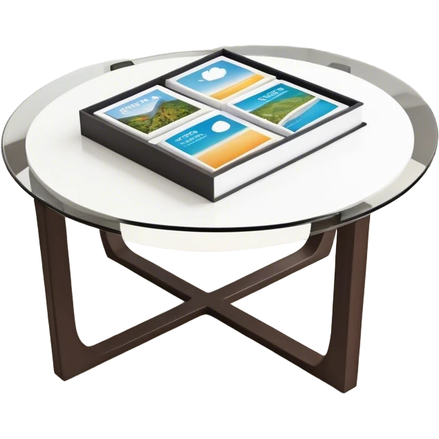 Travel brochures on a modern round coffee table  emoji