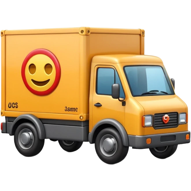 3D Apple-style emoji of a small delivery truck with a box container, simple wheels, and a shipping logo. Rounded, glossy, smooth, soft shadows, white background.



 emoji