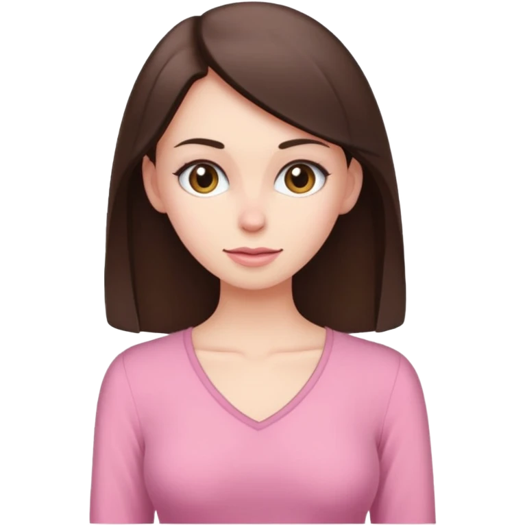 very skinny, extremely busty pale-skinned brunette woman wearing a pink blouse emoji