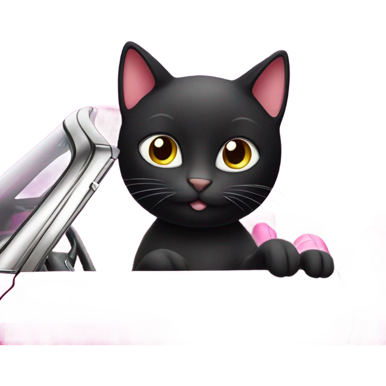 Black cat in a sparkly pink convertible emoji