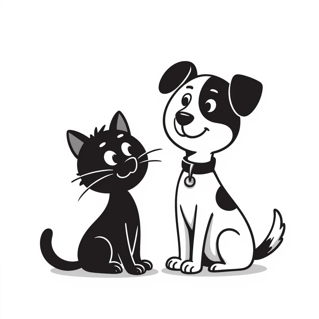 cat and dog in hand-drawn doodle style emoji