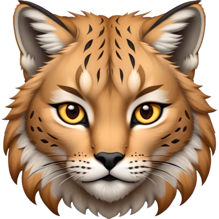 Cinematic-Noble realistic-Lynx-Portrait-Emoji – Poised and regal, with a strong, agile build and a strikingly patterned fur of warm tawny fur accented by bold black ear tufts, deep-set, intelligent amber eyes, simplified yet sharp and sophisticated. zoomed out to show shoulders emoji
