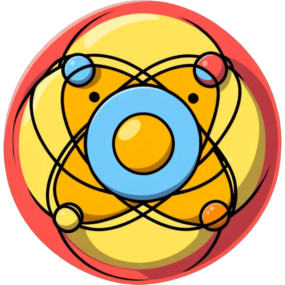 Atom with nucleus in center and orbiting electrons in shell layers showing valence electrons emoji