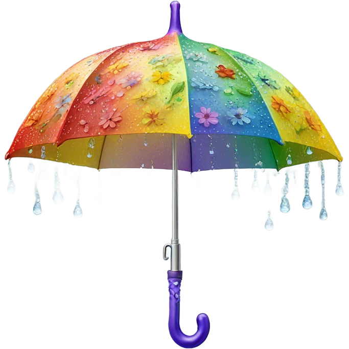 Rainbow umbrella made of flowers with dew drops dripping off and a large handle  emoji