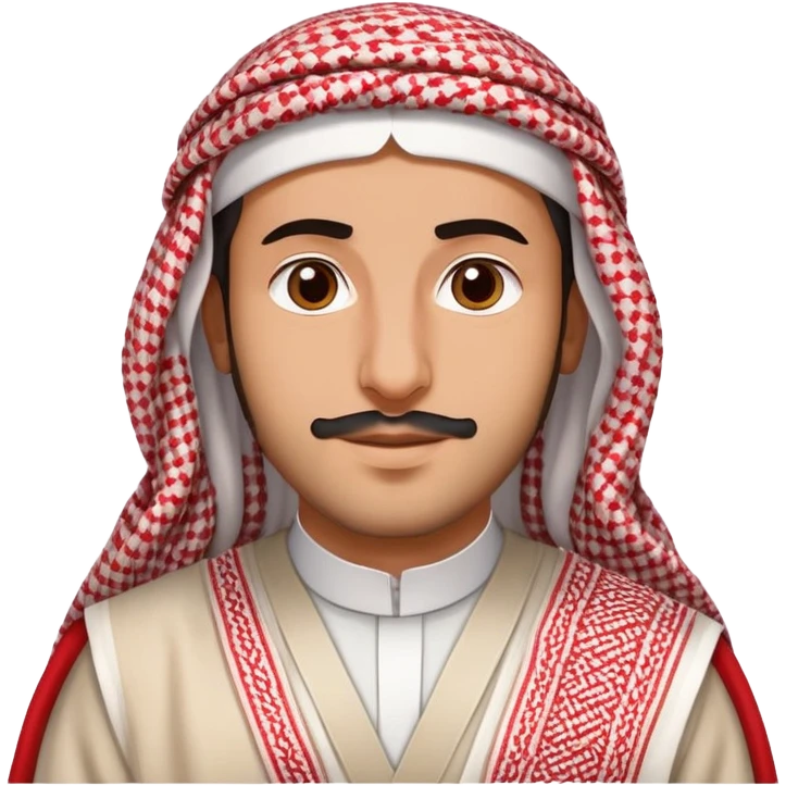 Saudi man wearing red and white shemagh and traditional thobe, friendly expression emoji