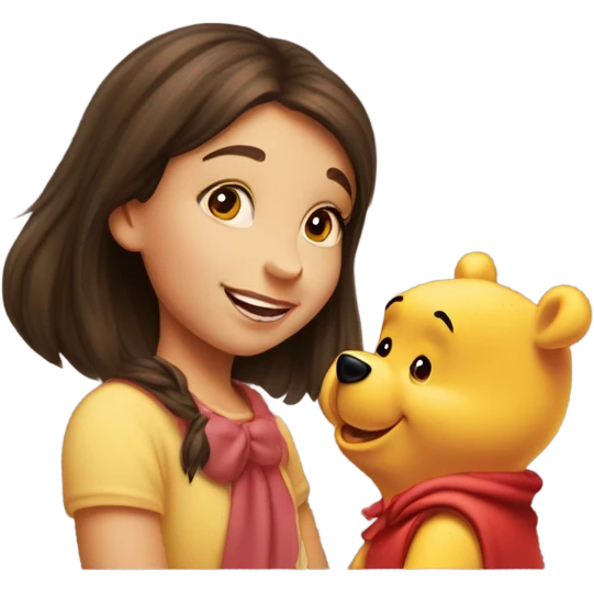 Pretty brunette getting kiss from Winnie the Pooh  emoji