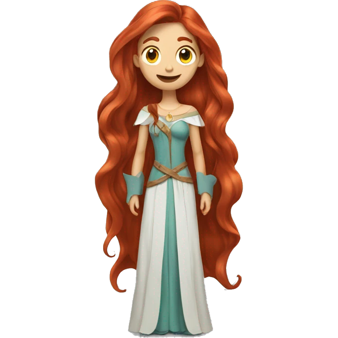 cartoon redhead woman with long hair wearing a fantasy costume emoji