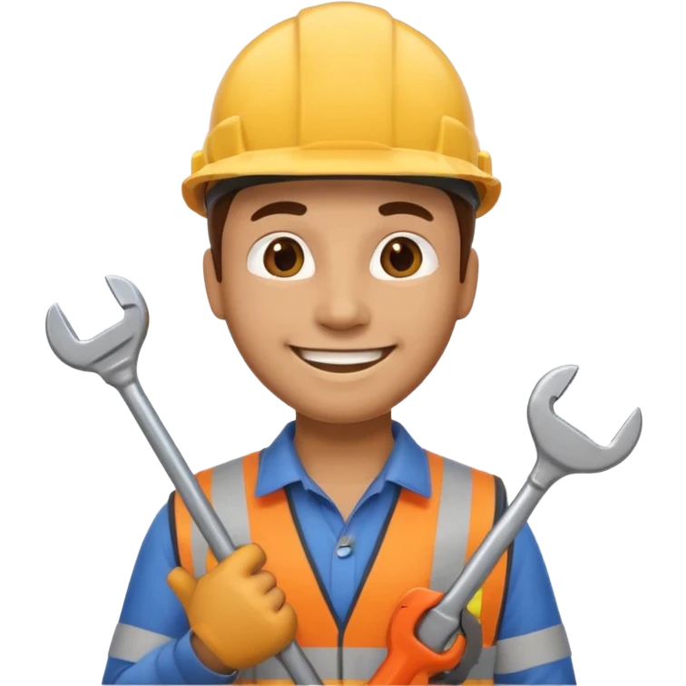 manual worker emoji wearing hard hat holding wrench emoji