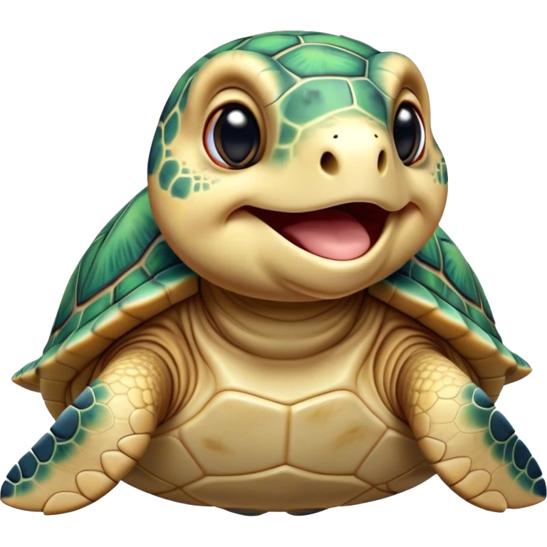 Cinematic Cute Yawning Sea Turtle Portrait Emoji, Head tilted slightly with a dramatic, wide-open yawn, showcasing a stately, patterned shell and a smooth, aged body with sleepy, half-closed eyes, Simplified yet irresistibly adorable features, highly detailed, glowing with a soft, cozy oceanic glow, high shine, relaxed yet expressive, stylized with a dash of whimsical marine charm, soft glowing outline, capturing the essence of a drowsy yet affectionate sea turtle that appears ready to stretch out for a nap! emoji