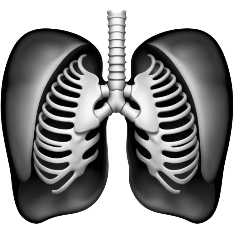 3D render of Ribcage, X-Ray imaging aesthetic, translucent materials showing internal structure, skeletal chest bones in high contrast black and white, medical scan style, Apple emoji style, isolated on white background --v 6.0. emoji