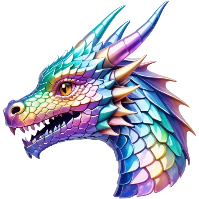Realistic Sparkly glossy Pastel iridescent glass dragon head profile  emoji