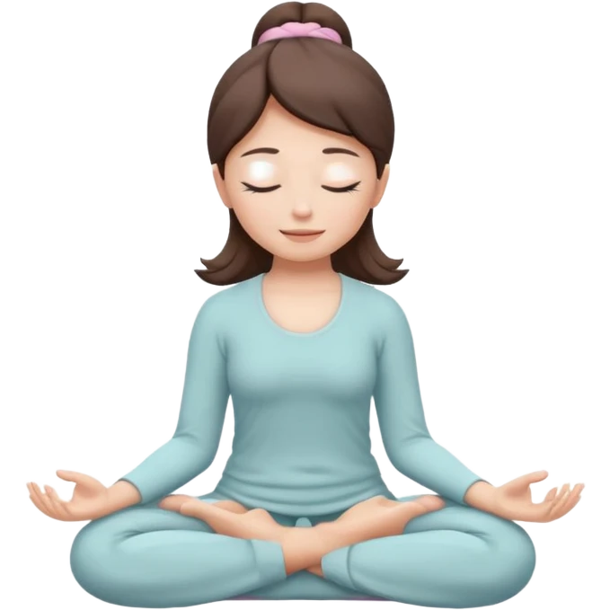 memoji of a girl meditating, eyes closed, gentle smile, sitting in lotus position, soft pastel background emoji