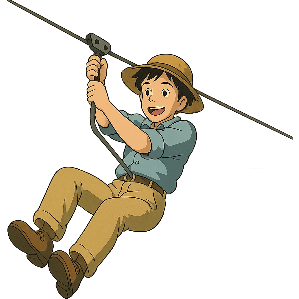 ghibli style man riding on a zip line emoji