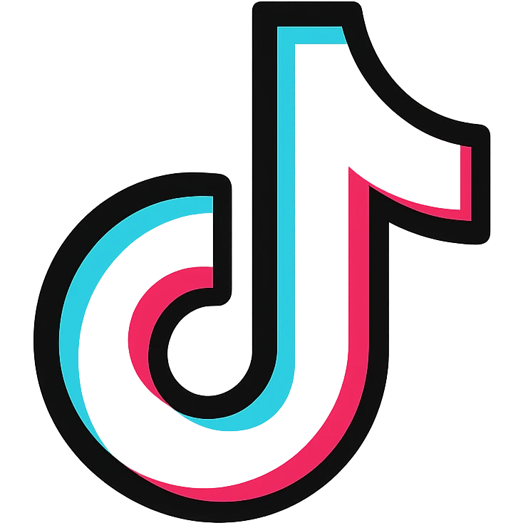 official TikTok logo, flat 2D style, perfectly matching the real logo's shape and proportions, using TikTok's signature colors black, white, cyan, and pink, transparent background, no extra effects, suitable for Discord role icon emoji