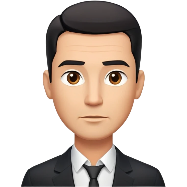 Good-looking robust man in his mid-40s with light brown skin tone, short slicked back straight black hair with fade haircut, strong square face, approachable TV host expression, black blazer left open showing white buttoned shirt emoji