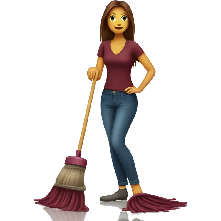Beautiful burgundy long haired woman mopping the floor emoji