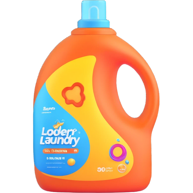 modern bottle of liquid laundry detergent, ergonomic shape with handle, opaque and brightly colored in blue, green, or orange, simple cap or spout, no branding, clean 3D style, soft lighting, emoji scale emoji