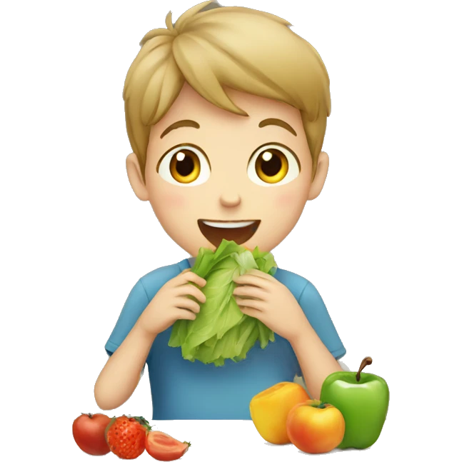 Young boy eating healthy food emoji