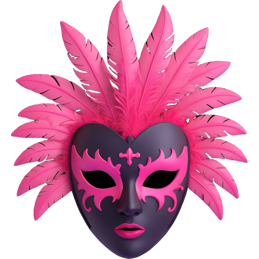 3D gothic mask with pink feathers, dramatic and mysterious emoji
