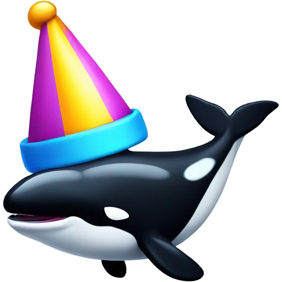 Killer whale wearing a colourful party hat  emoji