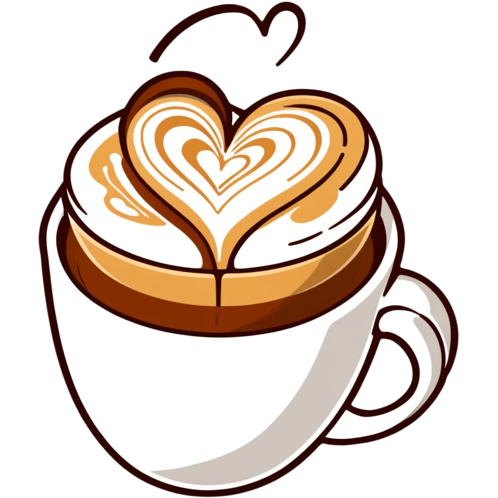 cappuccino in a white cup with heart latte art emoji