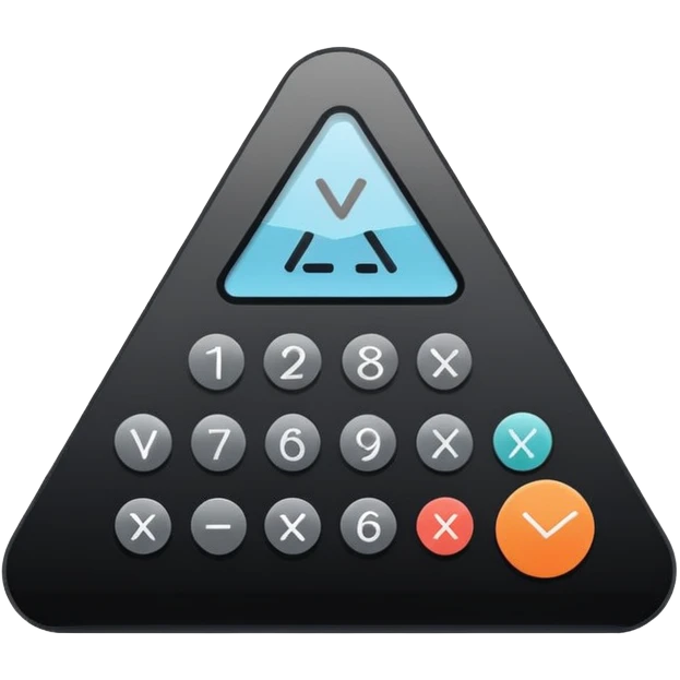 Minimalistic flat vector icon, iOS style, thin black contour on white background. Calculator and geometric shapes (triangle, circle). No text, no shadows. emoji