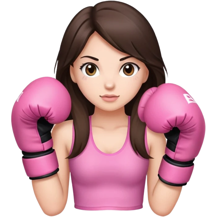 Brunette long haired girl wearing pink boxing gloves emoji
