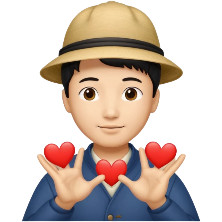 chinese man in asian hat doing heart hands emoji