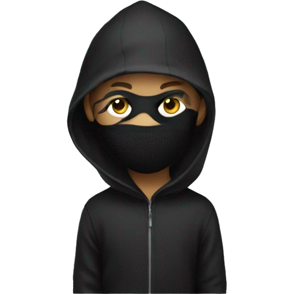 boy wearing a hacker mask and a black hoodie emoji