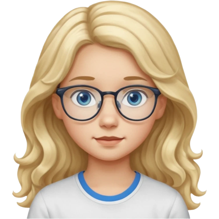 Fille 13 ans qui a des cheveux long et blond et wavy avec des lunettes et des yeux bleu- gris emoji