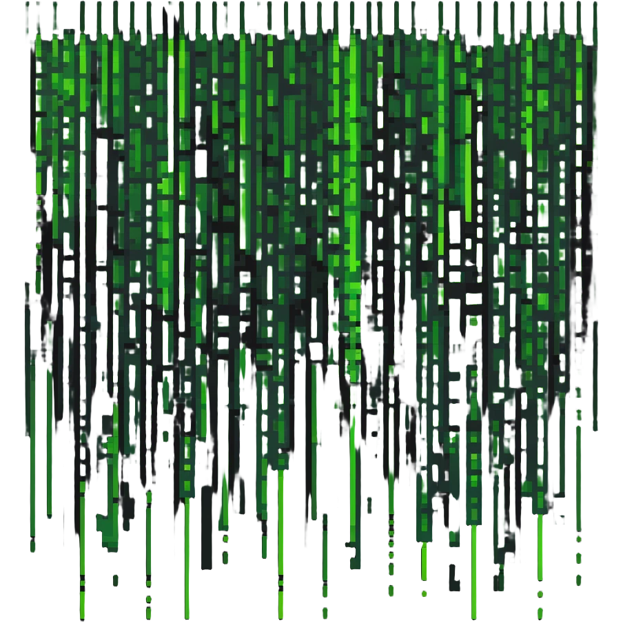 Neo from The Matrix with green digital code raining down, pixel style emoji